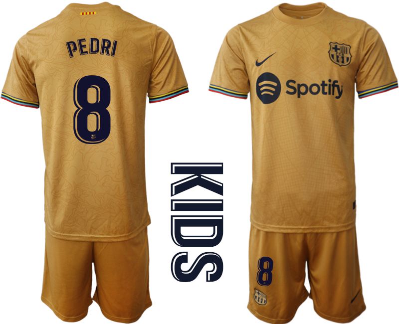 Youth 2022-2023 Club Barcelona away yellow 8 Soccer Jersey